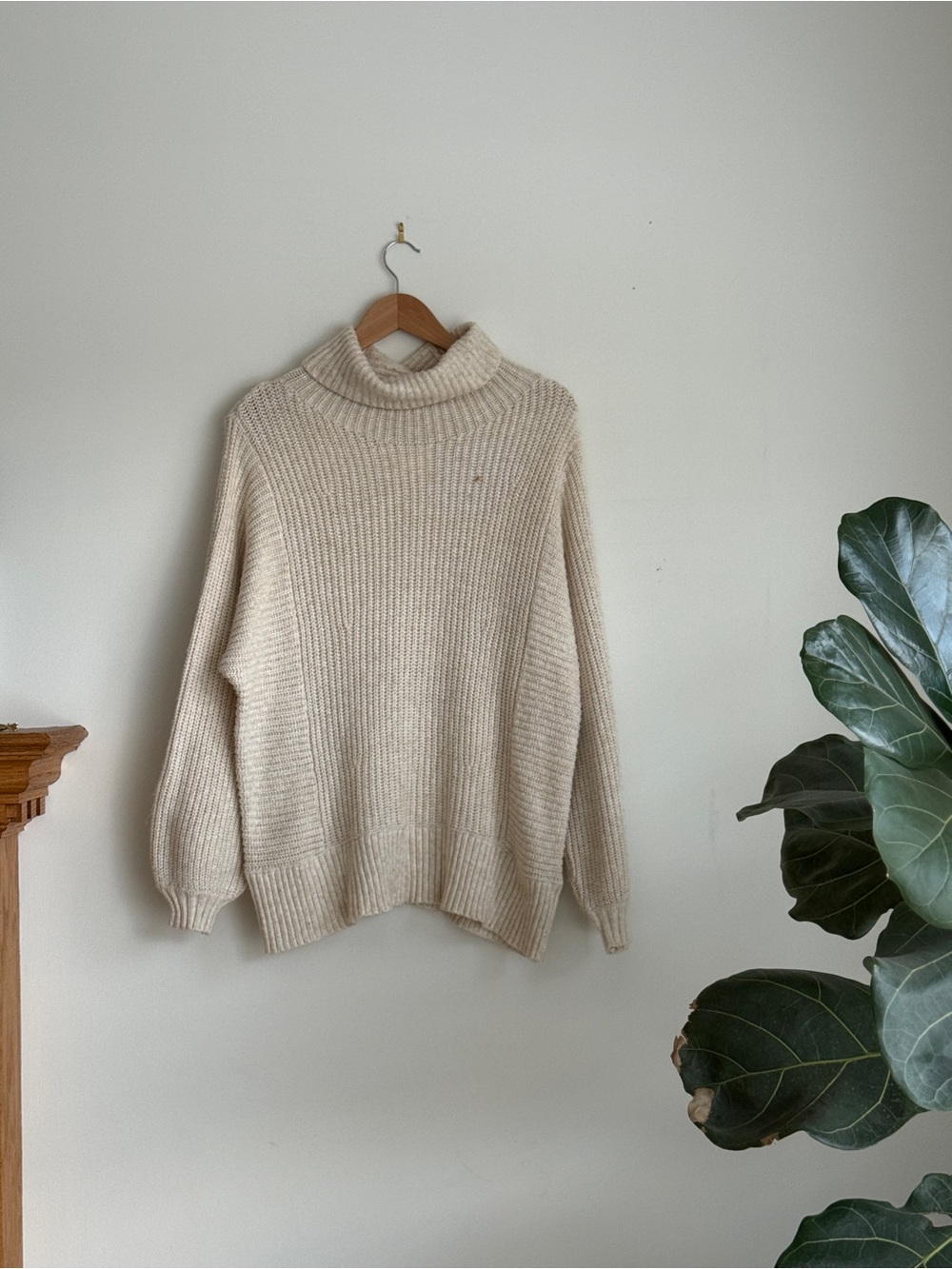 American Eagle Outfitters Cream Ribbed Turtleneck Sweater